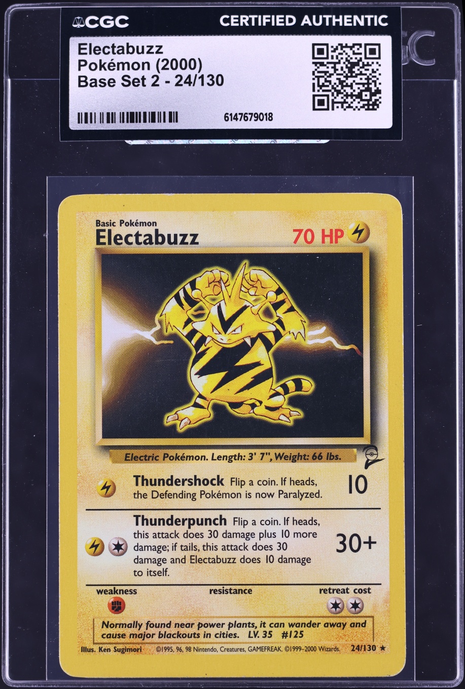 2000 Pokemon Base Set 2 Electabuzz #24 CGC AUTH