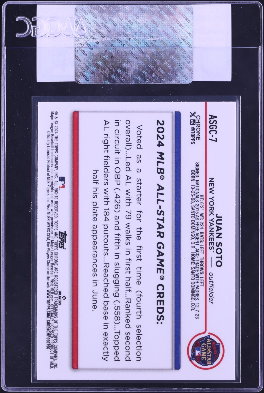 2024 Topps Chrome Update All-Star Game Juan Soto #ASGC-7 CGC AUTH