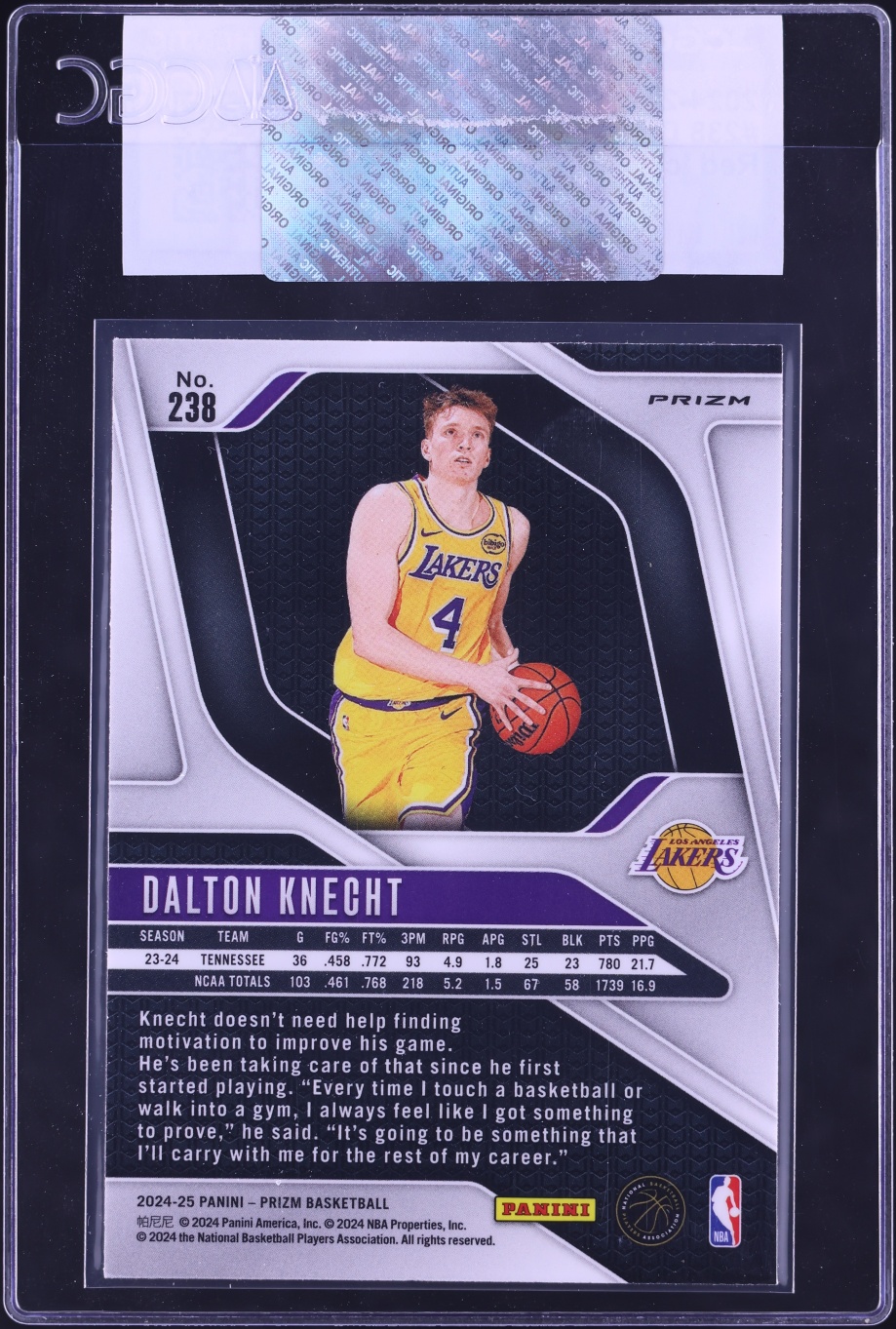 2024 Panini Prizm Red Ice Dalton Knecht ROOKIE #238 CGC AUTH