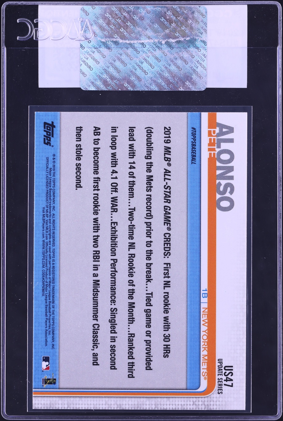 2019 Topps Update Pete Alonso ROOKIE #US47 CGC AUTH