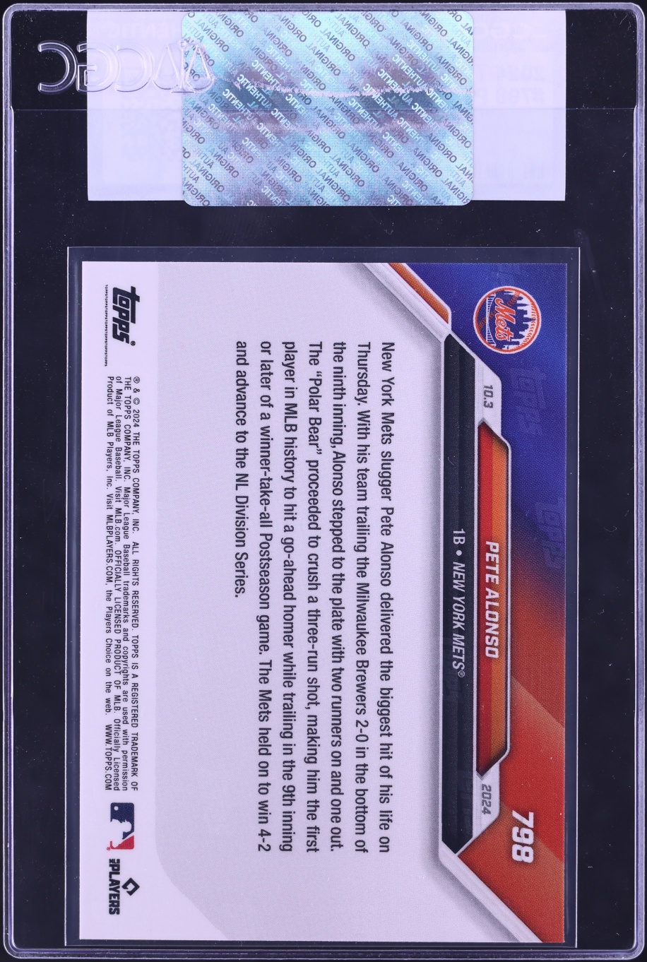 2024 Topps Now Pete Alonso #798 CGC AUTH