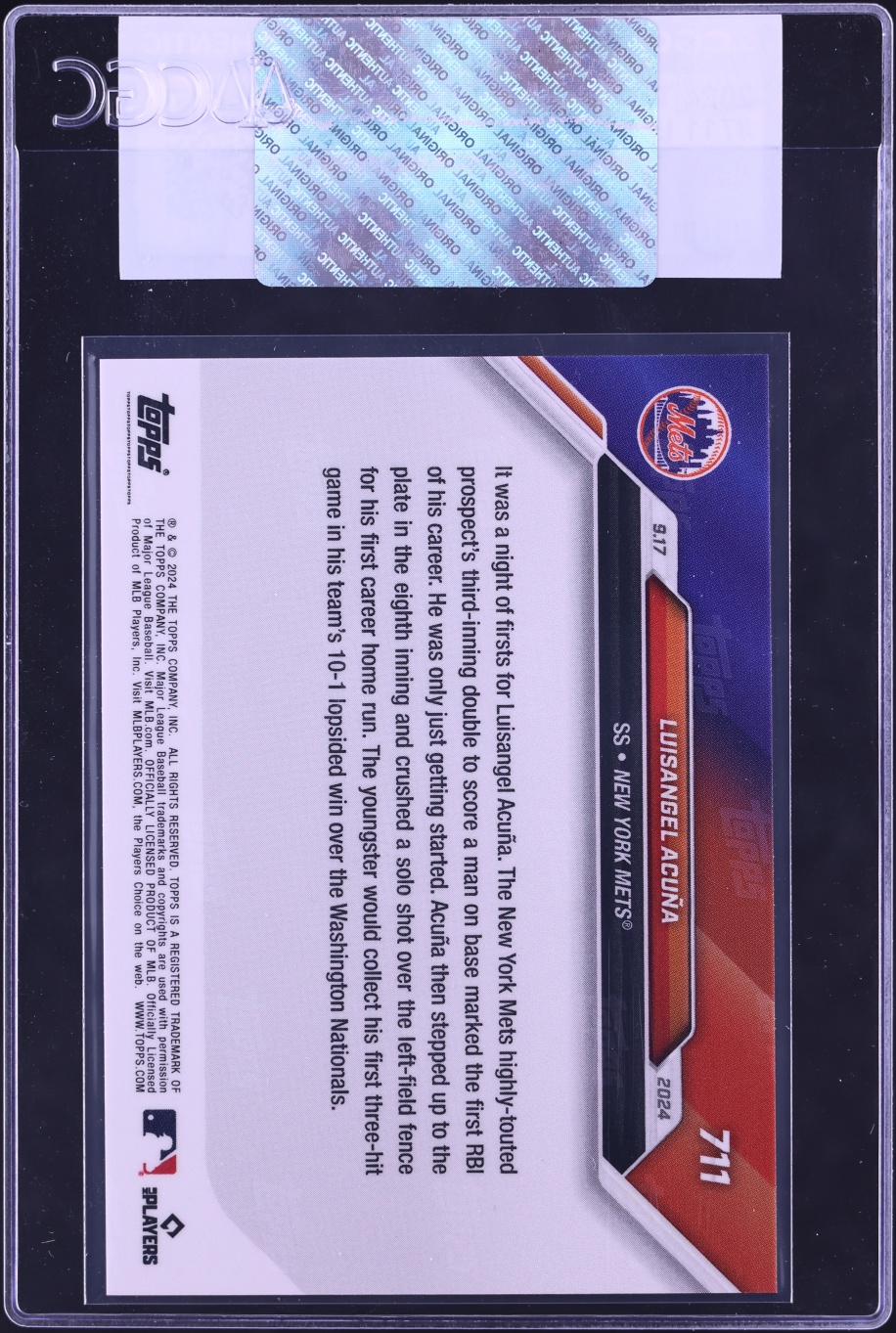 2024 Topps Now Luisangel Acuna PROSPECT #711 CGC AUTH