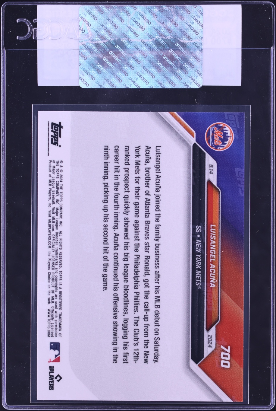 2024 Topps Now Luisangel Acuna PROSPECT #700 CGC AUTH