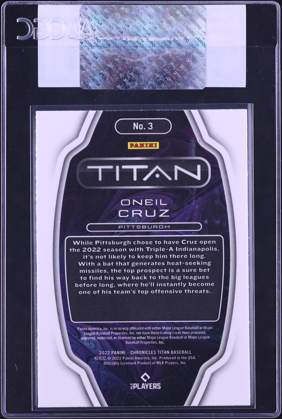 2022 Panini Chronicles Titan Oneil Cruz ROOKIE #3 CGC AUTH