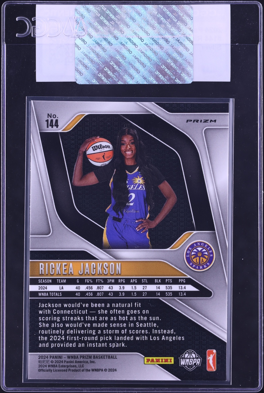 2024 Panini Prizm WNBA Silver Rickea Jackson ROOKIE #144 CGC AUTH