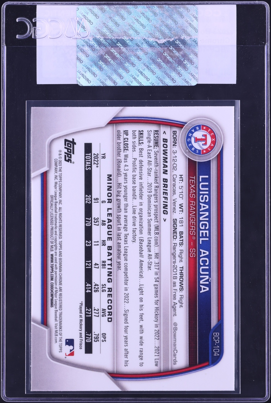 2023 Bowman Chrome Luisangel Acuna PROSPECT #BCP-104 CGC AUTH