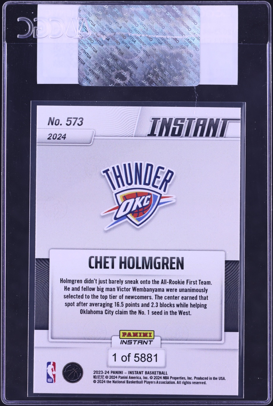 2023 Panini Instant Chet Holmgren /5881 #573 CGC AUTH