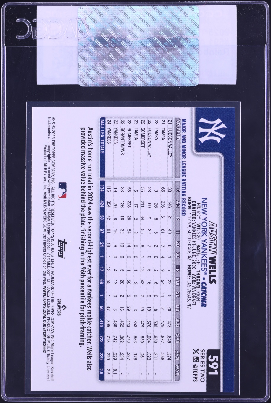 2025 Topps Rainbow Foil Austin Wells #591 CGC AUTH