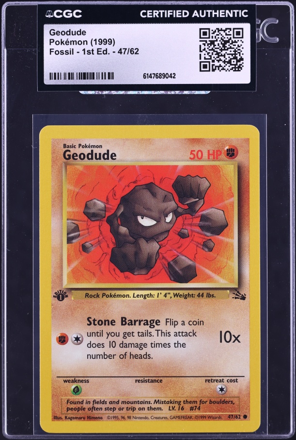 1995 geodude pokemon card value 1st Edition (47) 1999 Fossil this item offers a spectacular aesthetic for a gallery Geodude 1999 Pokemon Fossil 1st