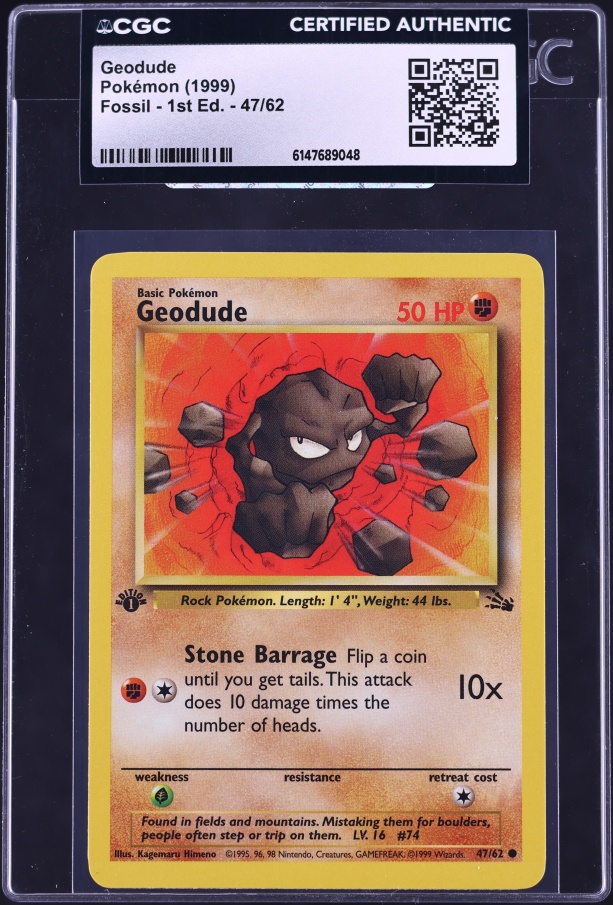 geodude pokemon card TCG - s8 - 052/100 (C) Fighting Fighting Rollout (10) Colorless 1999 Vintage Geodude Topps Tv
