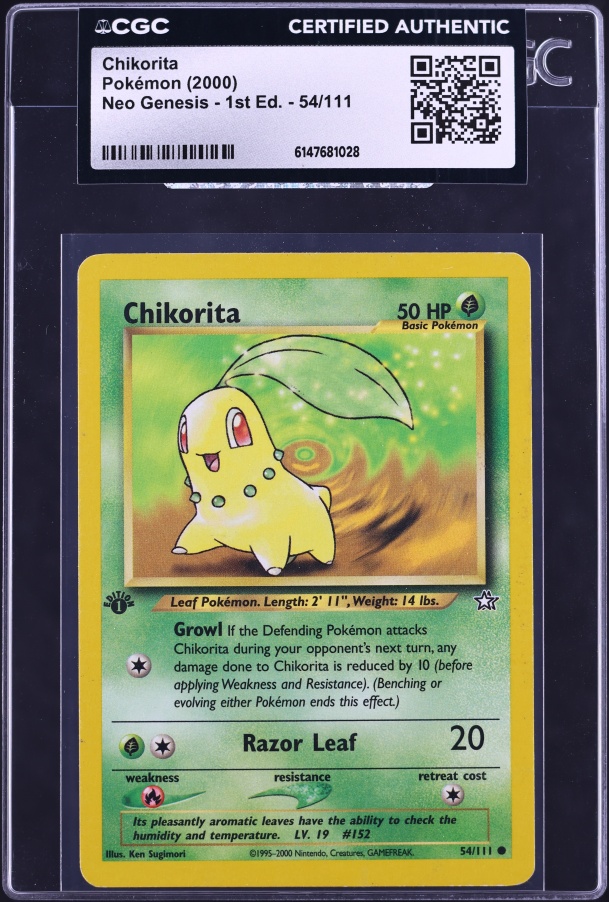 2000 Pokemon Neo Genesis 1st Edition Chikorita #54 CGC AUTH