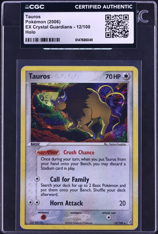 2006 Pokemon EX Crystal Guardians Holo Tauros #12 CGC AUTH