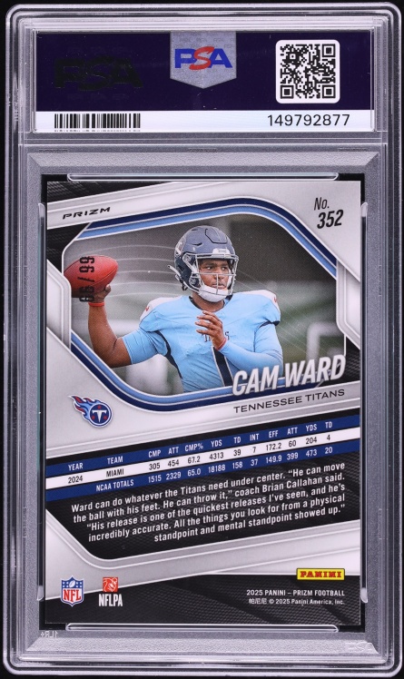 2025 Panini Prizm Blue Ice Cam Ward ROOKIE /99 #352 PSA 10 GEM MINT