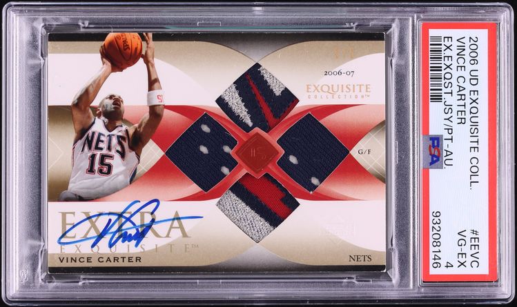 2006 Exquisite Collection Extra Vince Carter PATCH AUTO 5/5 #EE-VC PSA 4 VGEX