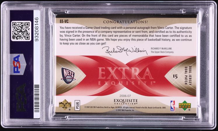 2006 Exquisite Collection Extra Vince Carter PATCH AUTO 5/5 #EE-VC PSA 4 VGEX