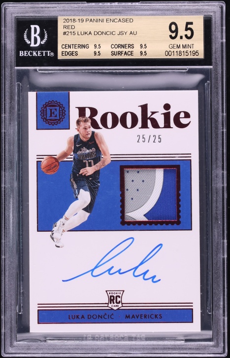 2018 Panini Encased Red Luka Doncic ROOKIE PATCH AUTO 25/25 #215 BGS 9.5 GEM MINT