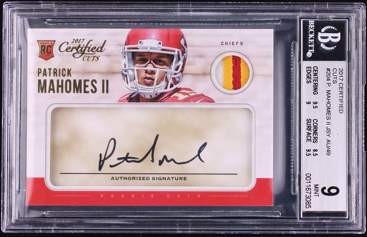 2017 Panini Certified Cuts Patrick Mahomes II ROOKIE PATCH AUTO /49 #204 BGS 9 MINT