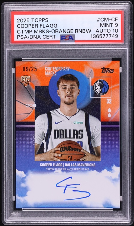 2025 Topps Contemporary Marks Orange Rainbow Cooper Flagg ROOKIE AUTO DNA 10 /25 #CM-CF PSA 9