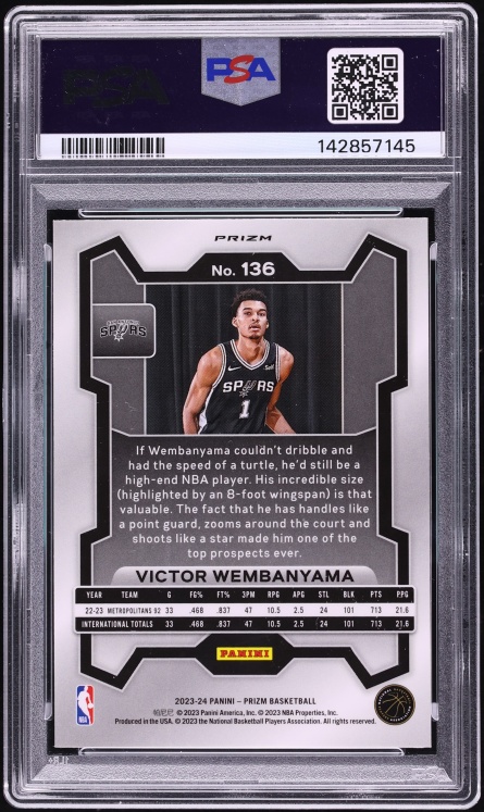 2023 Panini Prizm Red White & Blue Victor Wembanyama ROOKIE #136 PSA 8 NM-MT