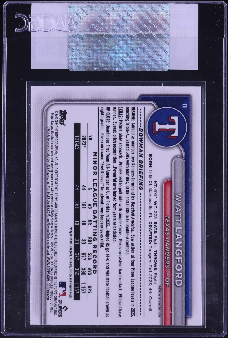 2024 Bowman Chrome Mega Box Wyatt Langford ROOKIE #71 CGC AUTH