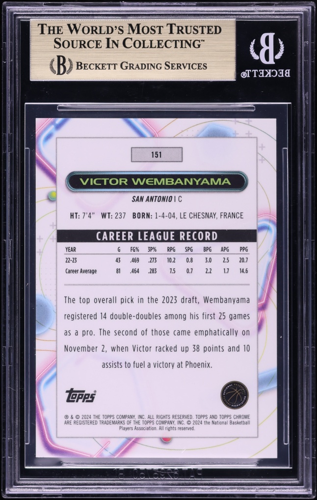 2023 Topps Chrome Cosmic Black Eclipse Refractor Victor Wembanyama ROOKIE #151 BGS 9.5 GEM MINT