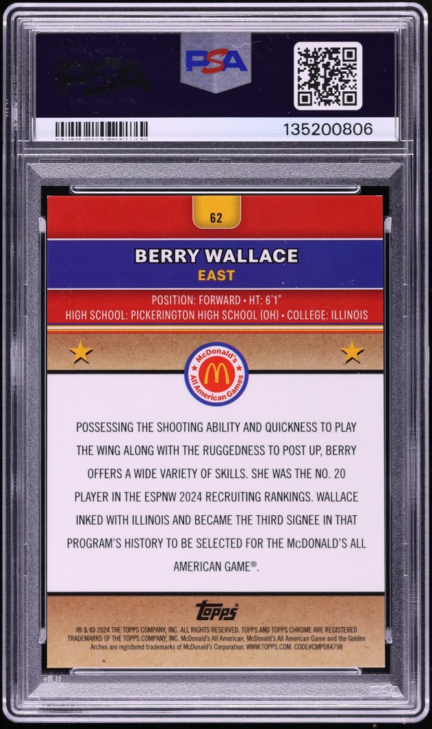 2024 Topps Chrome McDonald's All American Superfractor Berry Wallace ROOKIE 1/1 #62 PSA 9 MINT