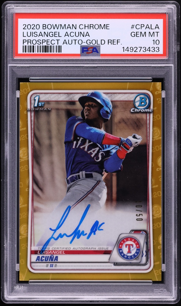2020 Bowman Chrome Gold Refractor Luisangel Acuna PROSPECT AUTO /50 #CPA-LA PSA 10 GEM MINT