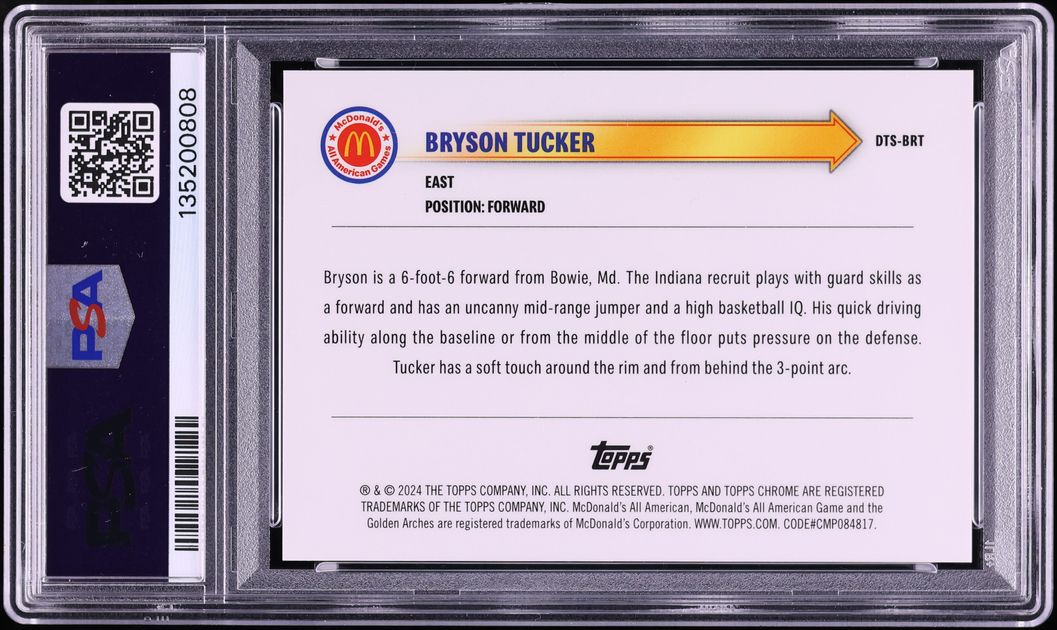 2024 Topps Chrome McDonald's All American Superfractor Bryson Tucker ROOKIE 1/1 #DTS-BRT PSA 10