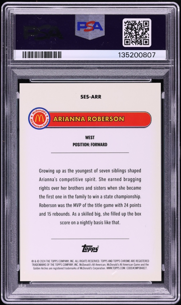 2024 Topps Chrome McDonald's All American Superfractor Arianna Roberson ROOKIE 1/1 #ARR PSA 9