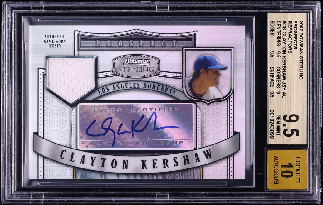 2007 Bowman Sterling Refractor Clayton Kershaw PROSPECT PATCH AUTO /199 #BSPCK BGS 9.5 GEM MINT