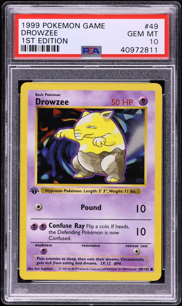 1999 Pokemon Base Set Shadowless 1st Edition Drowzee #49 PSA 10 GEM MINT