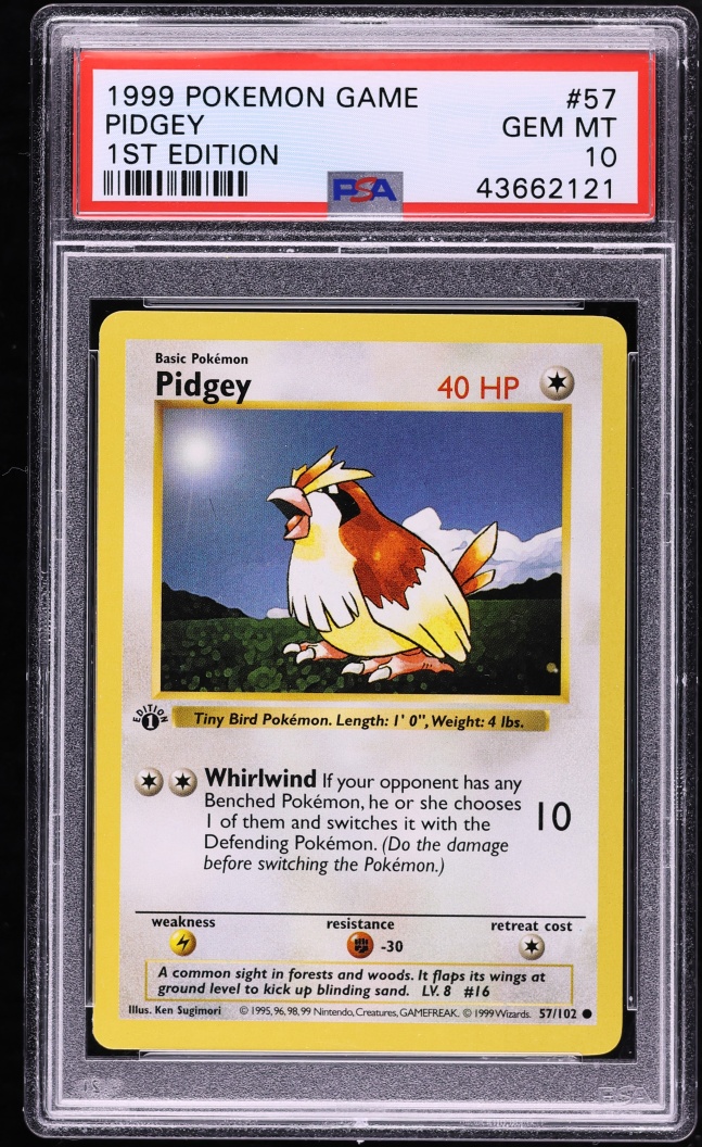 1999 Pokemon Base Set Shadowless 1st Edition Pidgey #57 PSA 10 GEM MINT