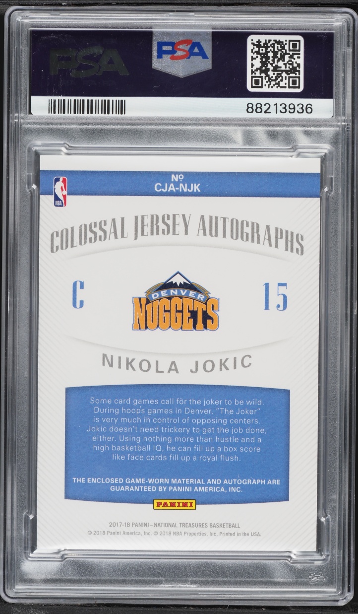 2017 National Treasures Colossal Jersey Nikola Jokic PATCH AUTO /99 #CJA-NJK PSA 10 GEM MINT