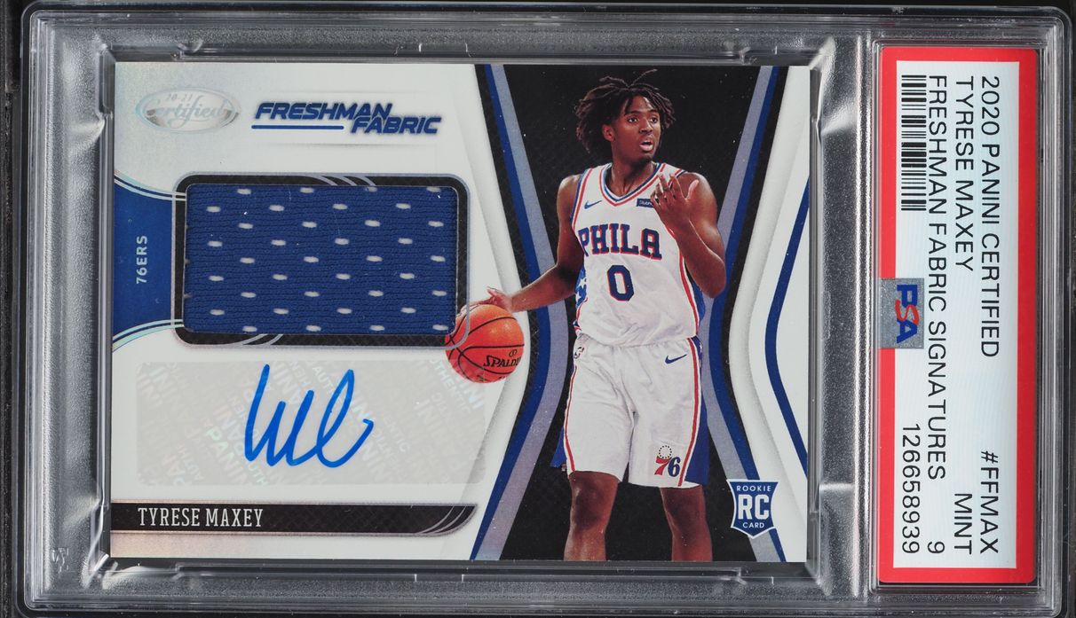 2020 Panini Certified Freshman Fabric Tyrese Maxey ROOKIE PATCH AUTO #FF-MAX PSA 9 MINT