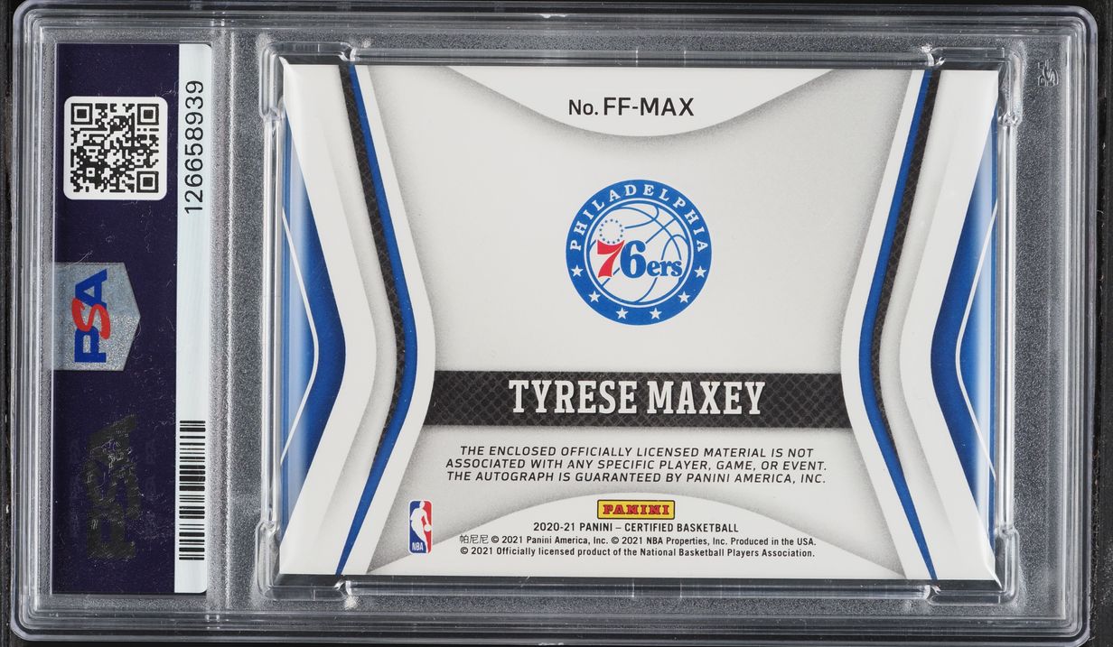 2020 Panini Certified Freshman Fabric Tyrese Maxey ROOKIE PATCH AUTO #FF-MAX PSA 9 MINT