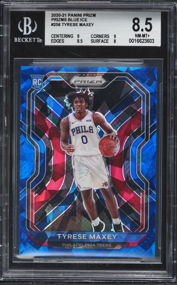 2020 Panini Prizm Blue Ice Tyrese Maxey ROOKIE /125 #256 BGS 8.5 NM-MT+