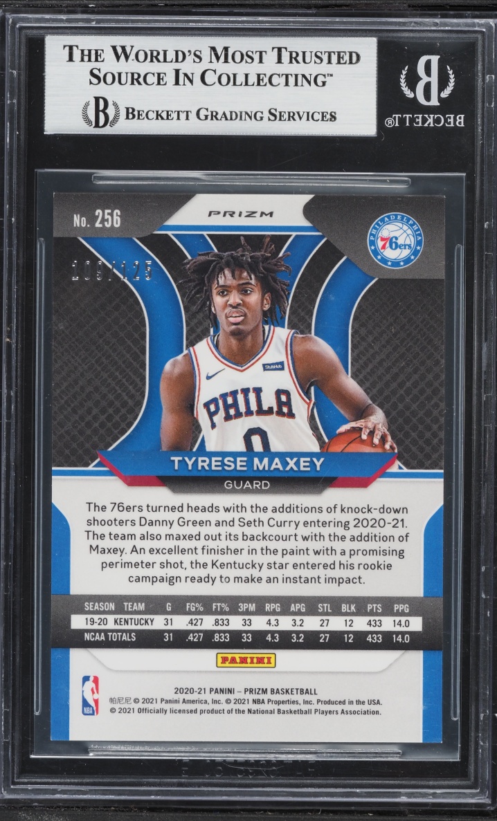 2020 Panini Prizm Blue Ice Tyrese Maxey ROOKIE /125 #256 BGS 8.5 NM-MT+