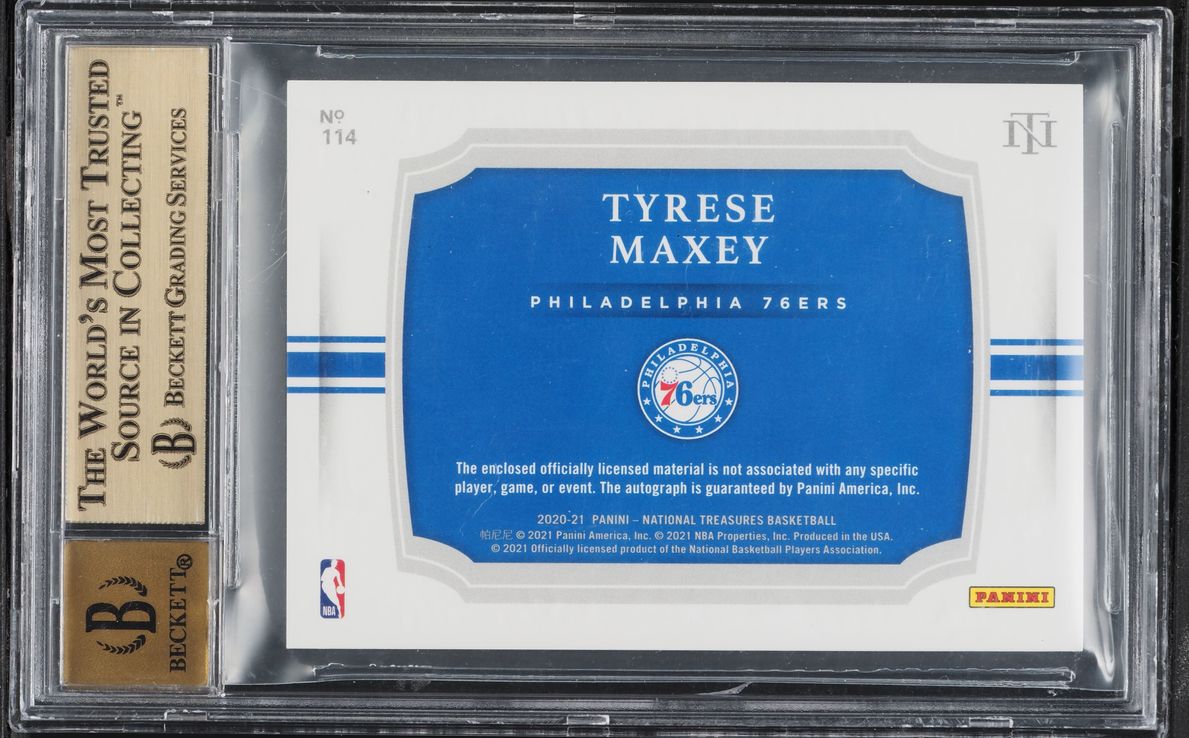 2020 National Treasures Horizontal Tyrese Maxey ROOKIE PATCH AUTO /75 #114 BGS 9.5 GEM MINT
