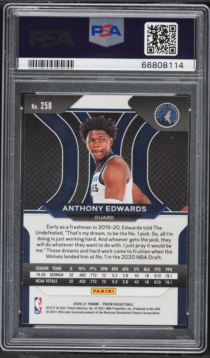 2020 Panini Prizm Anthony Edwards ROOKIE #258 PSA 10 GEM MINT