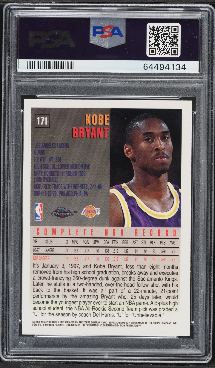 1997 Topps Chrome Kobe Bryant #171 PSA 8 NM-MT