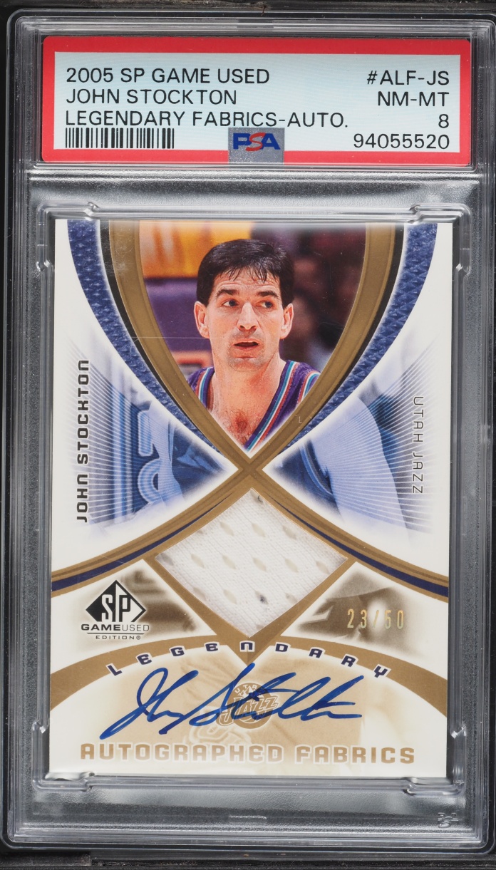 2005 SP Game Used Legendary Fabrics John Stockton PATCH AUTO /50 #ALF-JS PSA 8 NM-MT