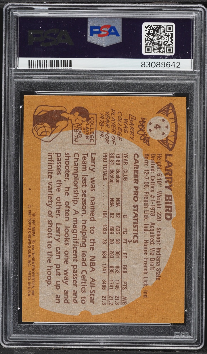 1981 Topps Basketball Larry Bird #4 PSA 7 NRMT