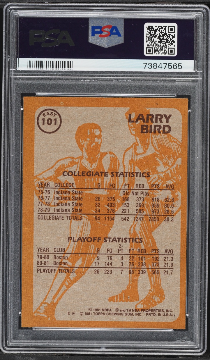 1981 Topps Basketball Larry Bird EAST #101 PSA 7 NRMT