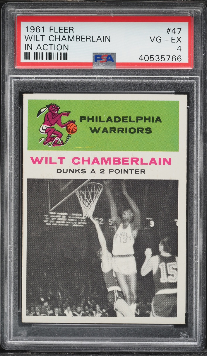 1961 Fleer Basketball Wilt Chamberlain ROOKIE, IN ACTION PSA 4 VGEX
