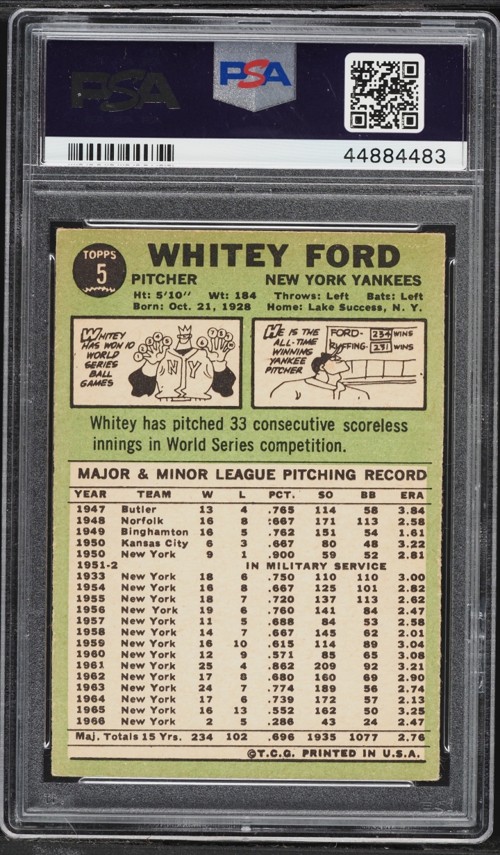1967 Topps Whitey Ford #5 PSA 6 EXMT