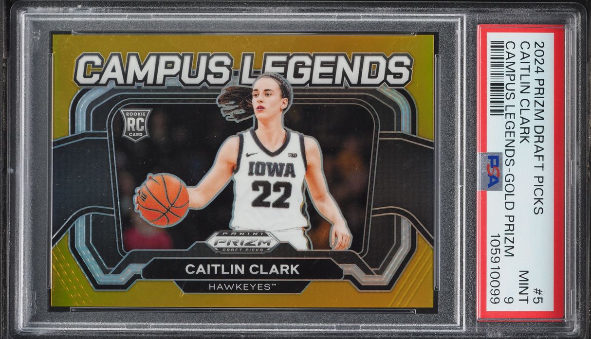 2024 Panini Prizm Draft Picks Campus Legends Gold Caitlin Clark ROOKIE /10 #5 PSA 9 MINT
