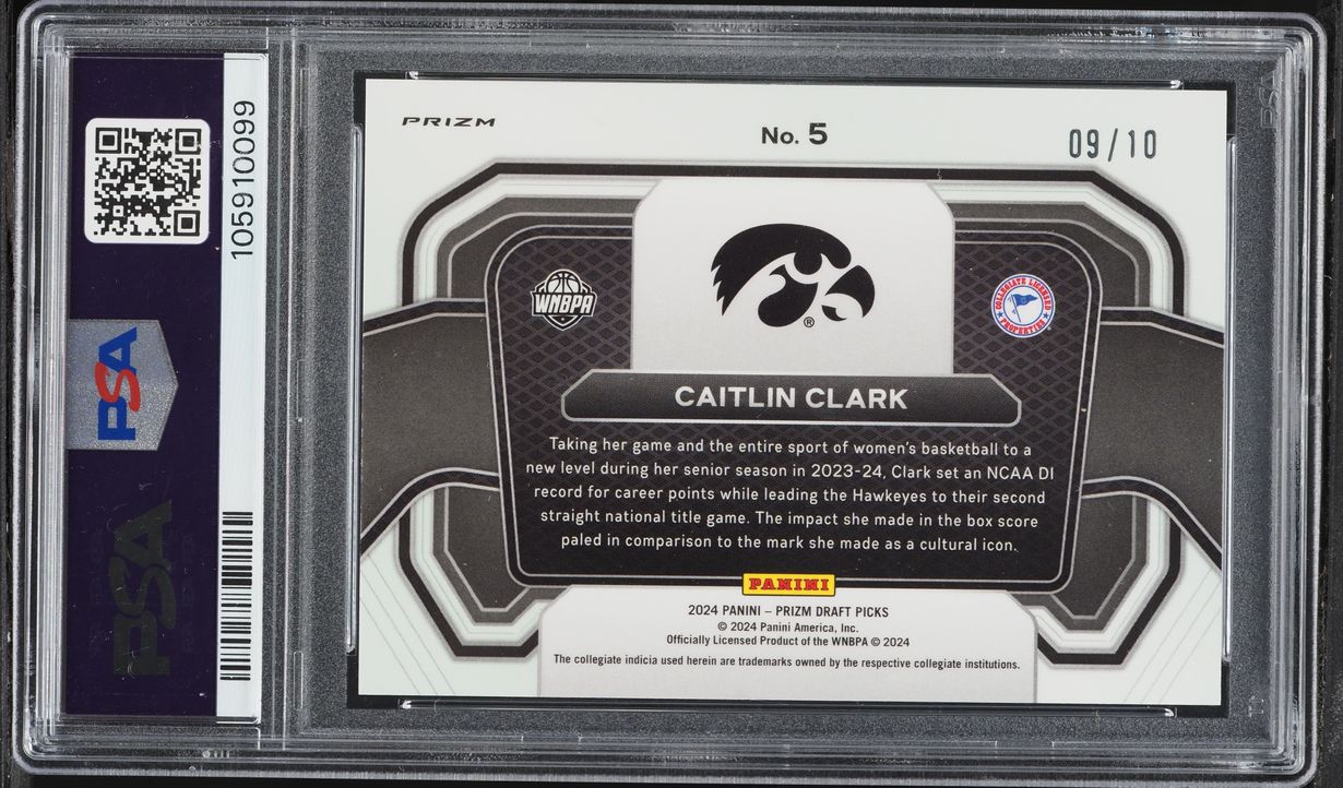 2024 Panini Prizm Draft Picks Campus Legends Gold Caitlin Clark ROOKIE /10 #5 PSA 9 MINT