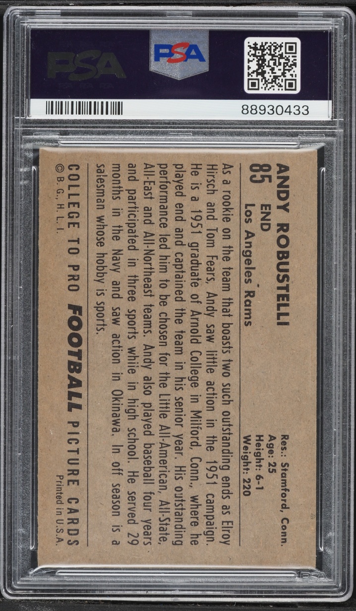 1952 Bowman Large Andy Robustelli ROOKIE #85 PSA 7 NRMT
