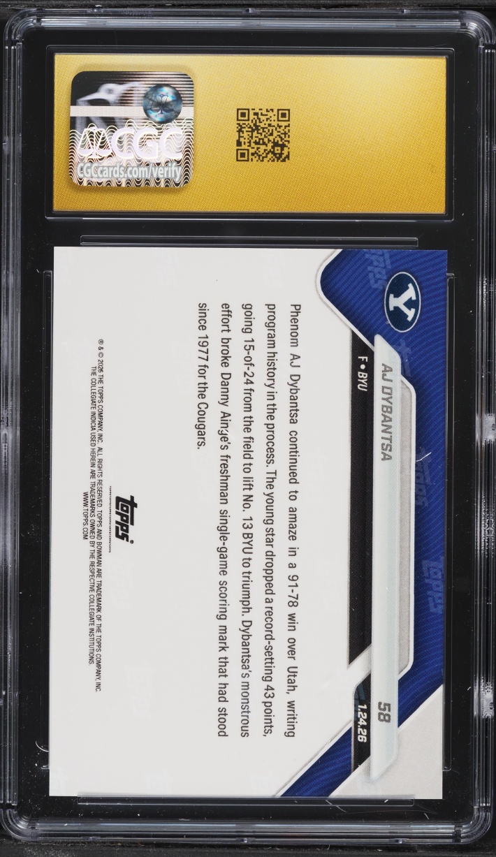 2025 Bowman University Now AJ Dybantsa ROOKIE #58 CGC 10 PRISTINE