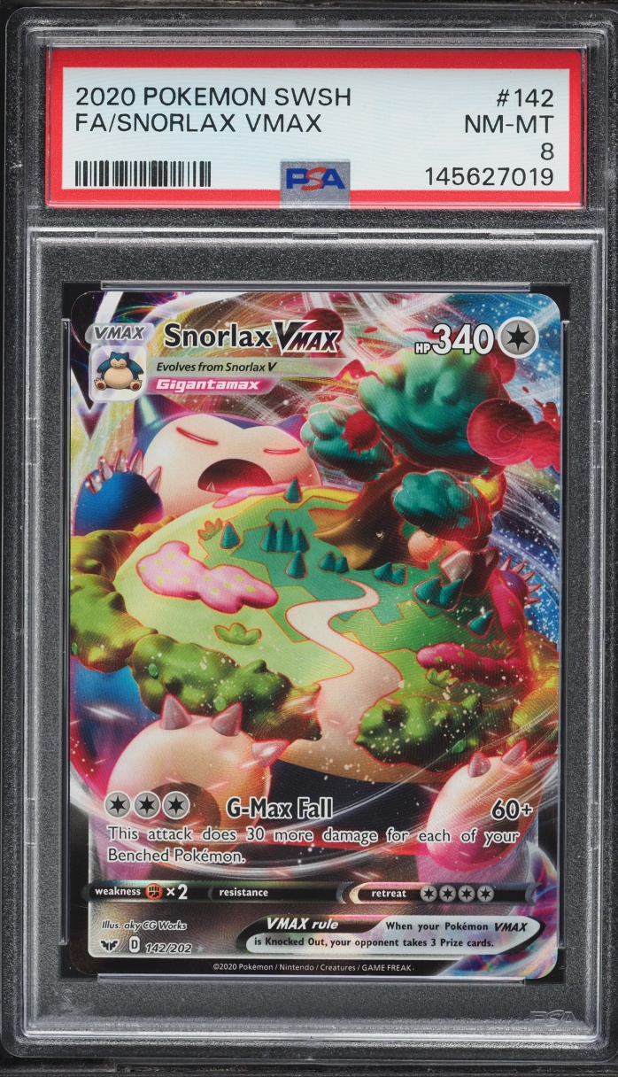 2020 Pokemon Sword & Shield Full Art Snorlax VMAX #142 PSA 8 NM-MT